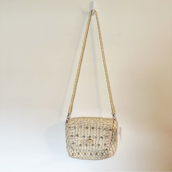 Anthropologie Embellished Straw Crossbody Bag - Picture 4 of 9
